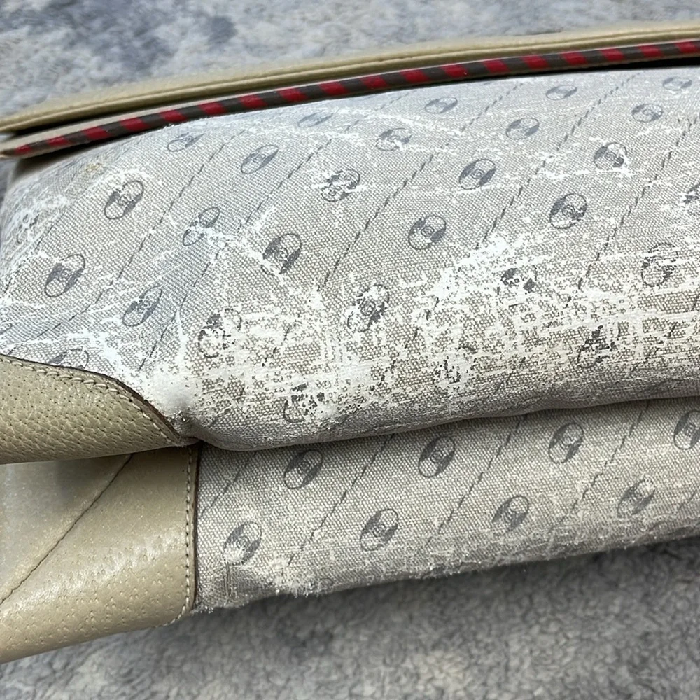 Vintage Gucci Beige Double Flap Clutch Bag Sherry Web Trim